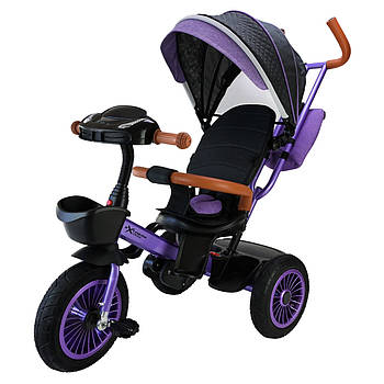 Велосипед триколісний з батьківською ручкою (музична панель, регульована спинка, пульт) TR2413 Фіолетовий