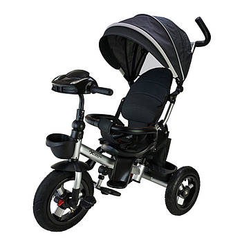 Велосипед триколісний з батьківською ручкою (музичні панелі, регульована спинка, пульт) TR2406 Чорний