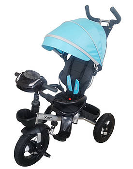 Велосипед триколісний з батьківською ручкою (музичні панелі, регульована спинка, пульт) TR2407 Блакитний