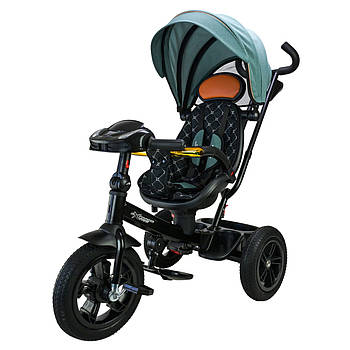Велосипед триколісний з батьківською ручкою (музична панель, спинка, що регулюється) TR2404 М'ятний