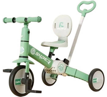 Велосипед-трансформер біговів з батьківською ручкою (колеса PU) PB112 Зелений
