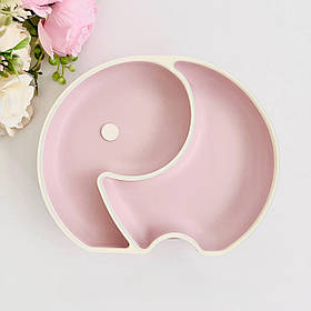 Тарілка секційна з обідком Слоник (пильна троянда), силіконовий дитячий посуд