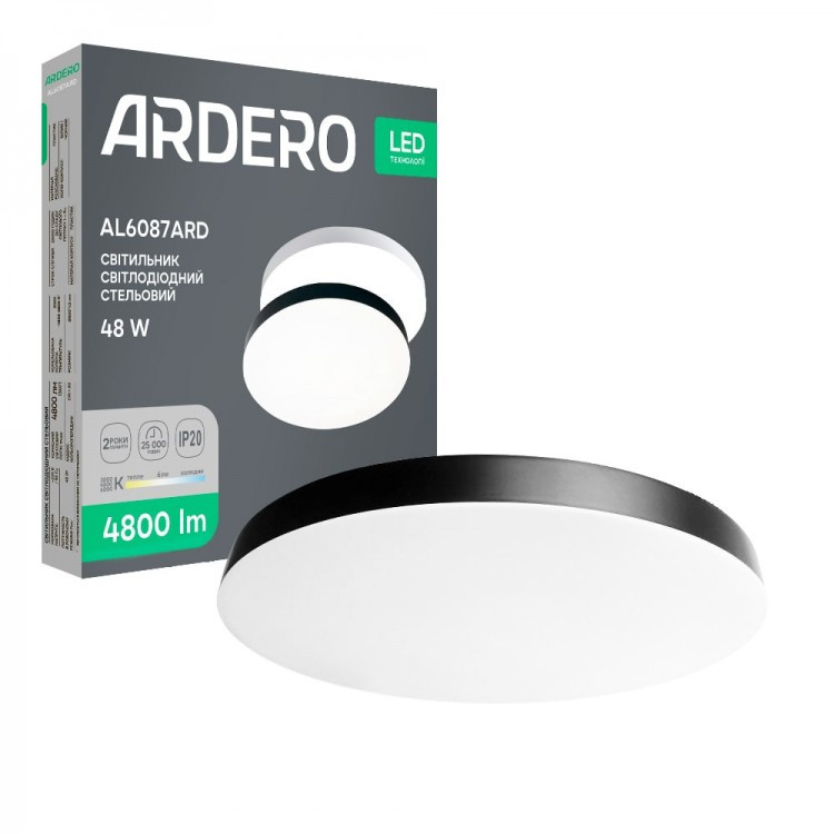 Світлодіодний світильник Ardero AL6087ARD TREND 48Вт 4800Lm 6000К IP20 Ø500x42мм накладний круглий чорний