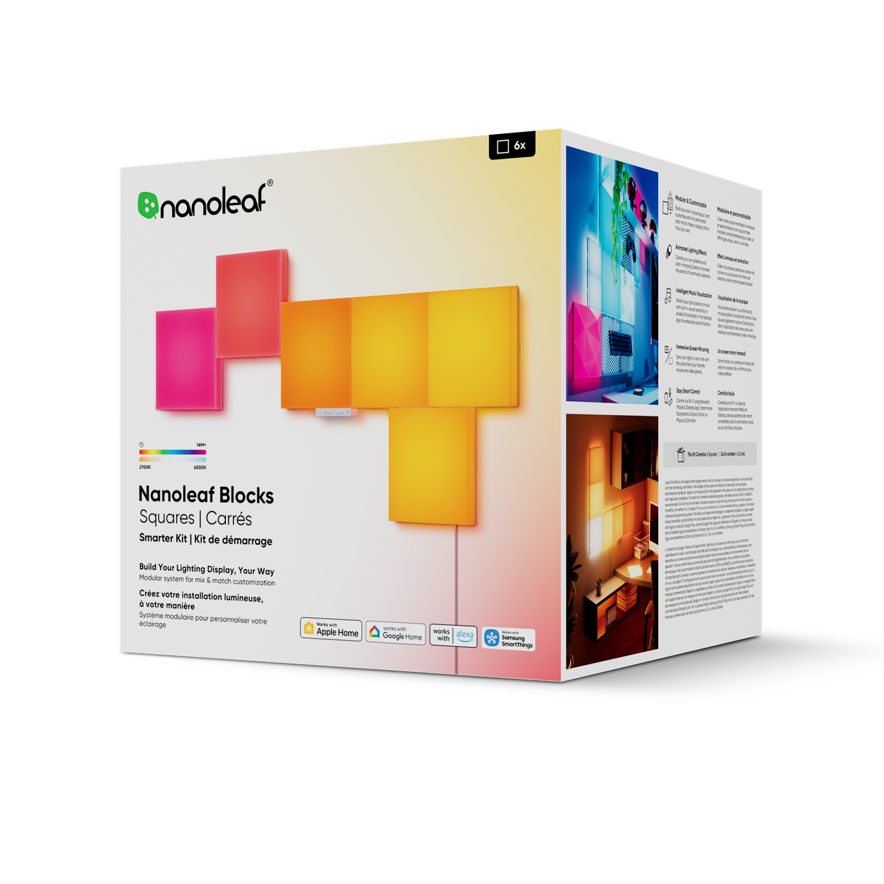 Розумні світлові панелі Nanoleaf Blocks Squares Smarter Kit з підтримкою HomeKit і Matter — 6 шт.