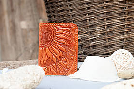 Обкладинка на автодокументи чи ID паспорт жіноча шкіряна руда Соняшники