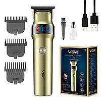 Машинка для стрижки з дисплеєм 5Вт + 3 насадки,від USB,VGR V-199 DS