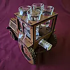 Підставка для вина з дерева переносна, Трактор з бочкою-графином та чарками, Хатинка, фото 3