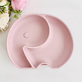 Тарілка секційна однотонна Слоник (пильна троянда), силіконовий дитячий посуд