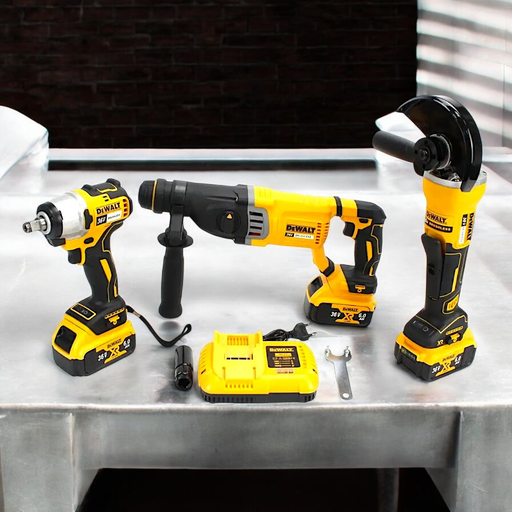 Комплект електроінструментів 3в1 DeWalt 36V Перфоратор DCH263 Шліфмашина кутова DCG413 Гайковерт DCF922 Деволт, фото 1