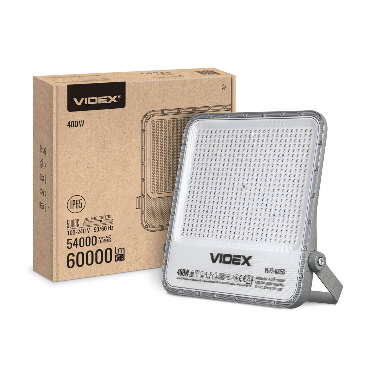LED світлодіодний прожектор VIDEX PREMIUM F2 |400W, 5000K, 60 000Lm, 150 Lm/W| Сірий (VL-F2-4005G)