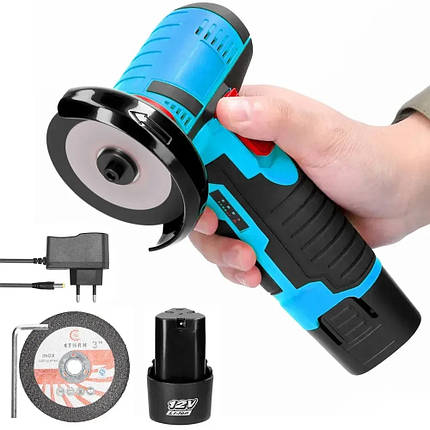 Акумуляторна мініболгарка в кейсі + акумулятор 12 V, 2 диски 75 мм (10), фото 1