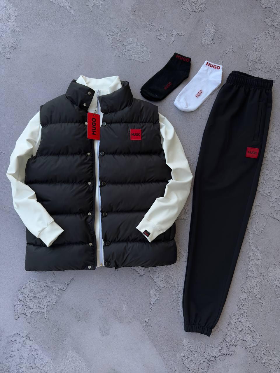 Чоловічий спортивний костюм Hugo Boss Кофта на блискавці + Штани + Жилетка + Шкарпетки білий Хьюго Босс