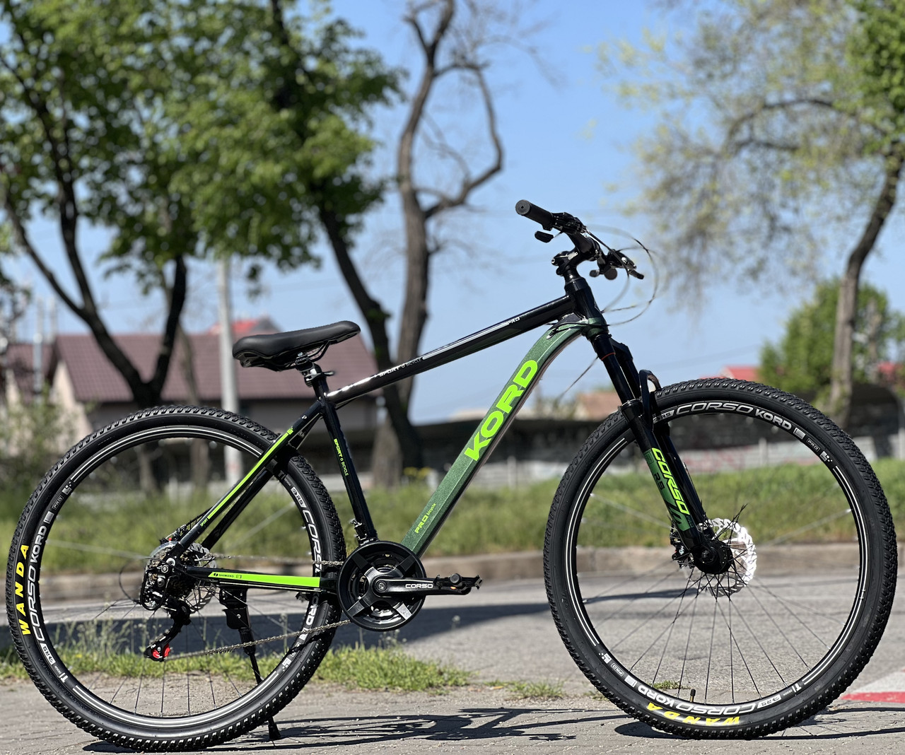 Велосипед гірський спортивний 29" Corso Kord KR-40682 чорно-зелений на зріст 172-180 см