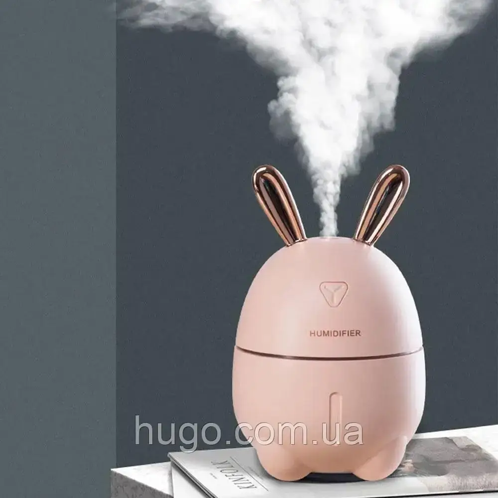 Нічник і зволожувач повітря Зайчик 200 мл, з LED-підсвіткою і USB Humidifier Рожевий/очисник повітря