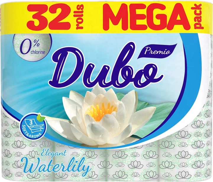 Туалетний папір Диво Elegant Waterlily, 15г/м, 3 шари, білий, 32 шт