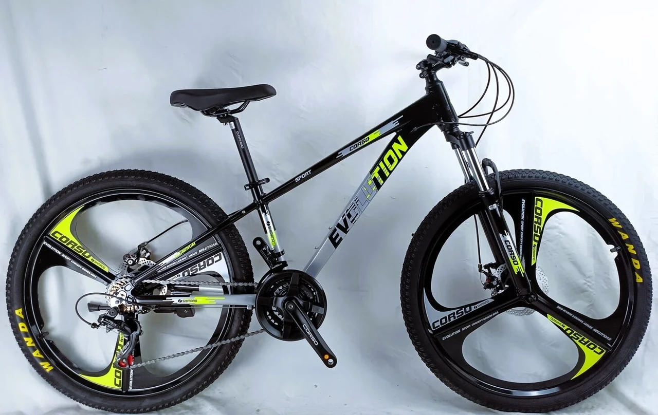 Велосипед гірський спортивний 26" Corso Evolution EV-26470 чорно-сіро-жовтий на зріст 130-145 см
