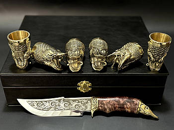 Набір бронзових чарок "Царський улов" (6 шт) з ножем