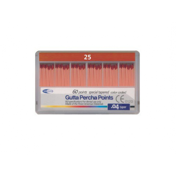 Meta Biomed Gutta Percha Points, Мета Біомед Гутаперчеві штифти 04 №25, 60шт