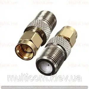 01-11-120. Перехідник штекер SMA — гніздо F, латунь, gold