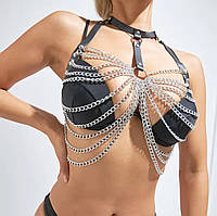 Портупея на грудь из экокожи с цепями