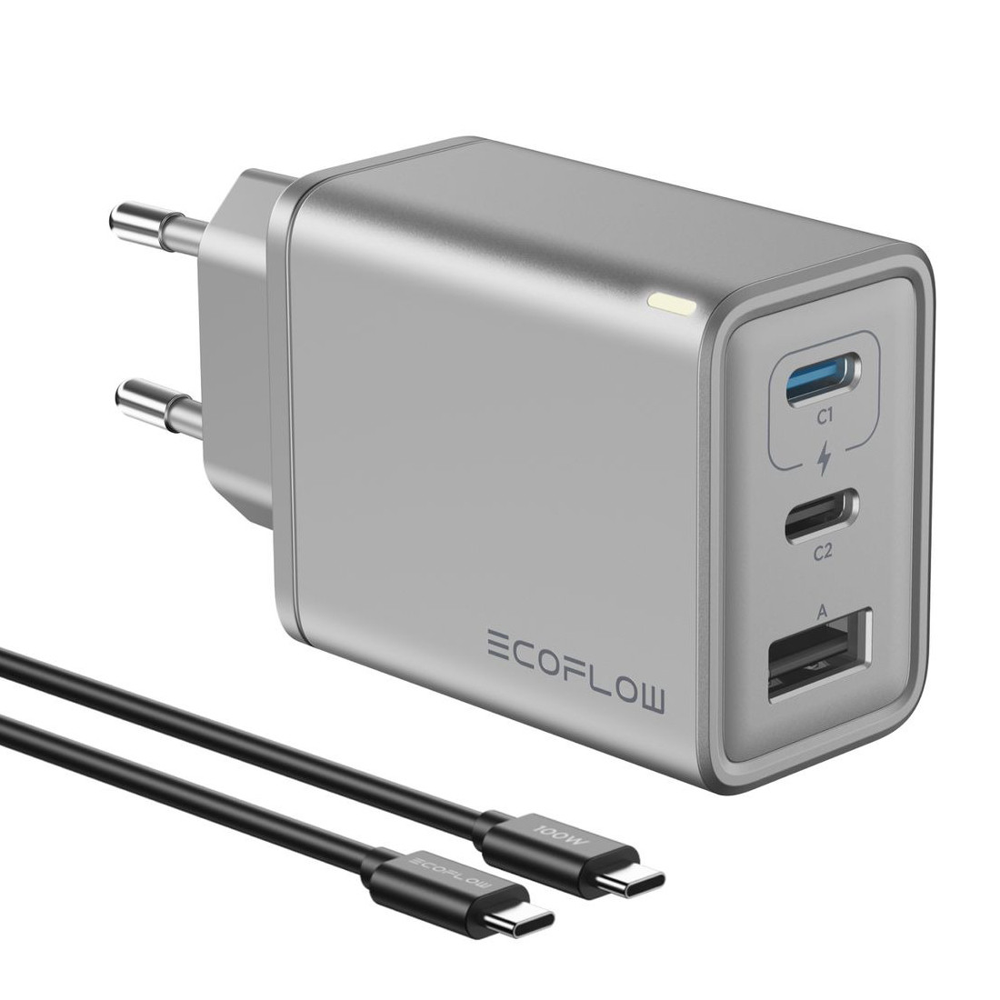 Блок живлення для швидкої зарядки EcoFlow RAPID 65W GaN (2Type-C + USB) + кабель (сірий)