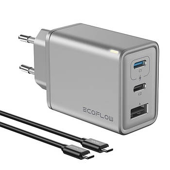 Блок живлення для швидкої зарядки EcoFlow RAPID 65W GaN (2Type-C + USB) + кабель (сірий)