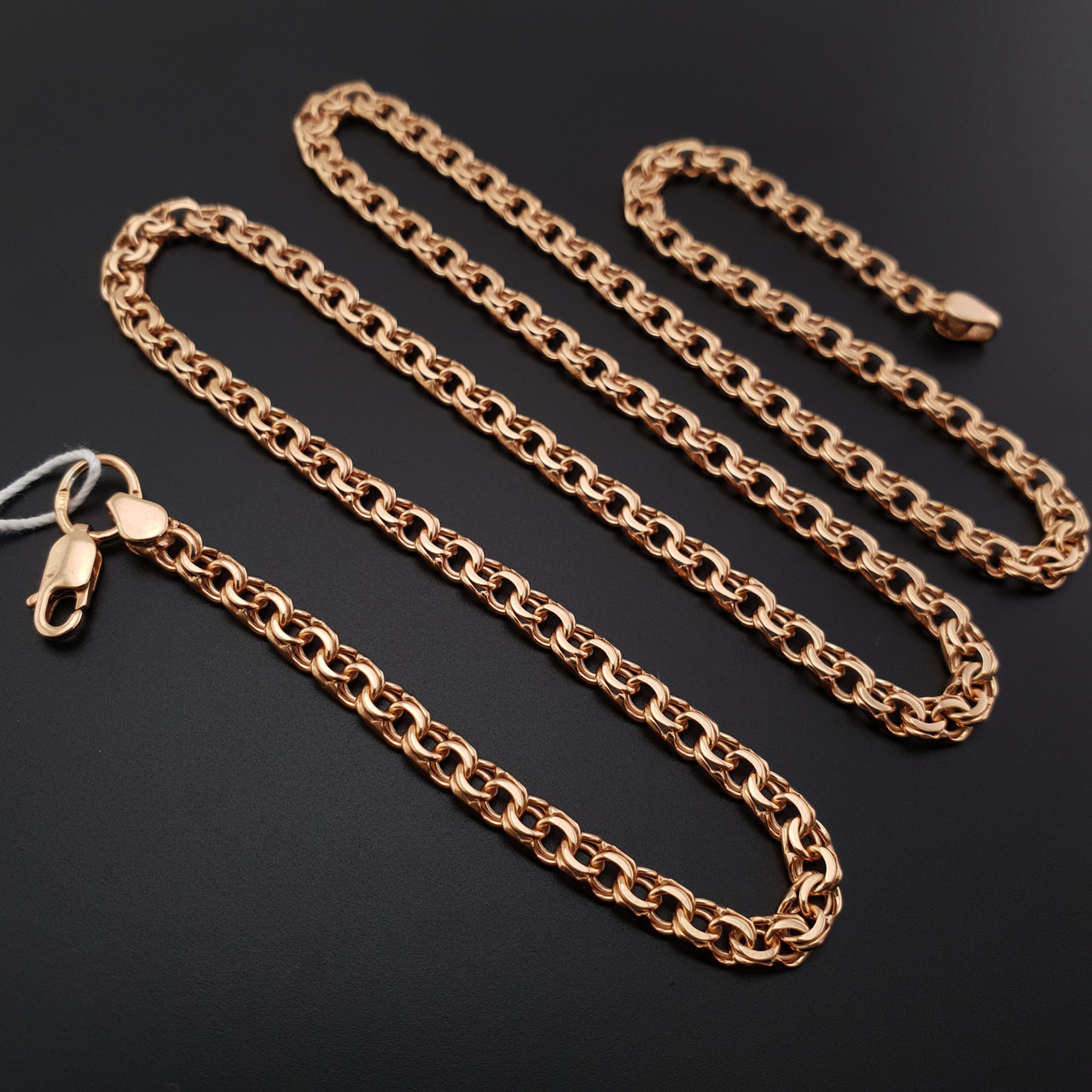 Позолочена срібна цепочка жіноча дитяча бісмарк плоский. Позолота 585 ланцюжок срібло 925. Ширина 4 мм / 45 см, фото 1