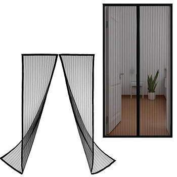 Москітна сітка на двері (2 шт) на магнітах 210х100см Magic Mesh, Чорний / Комплект антимоскітних сіток