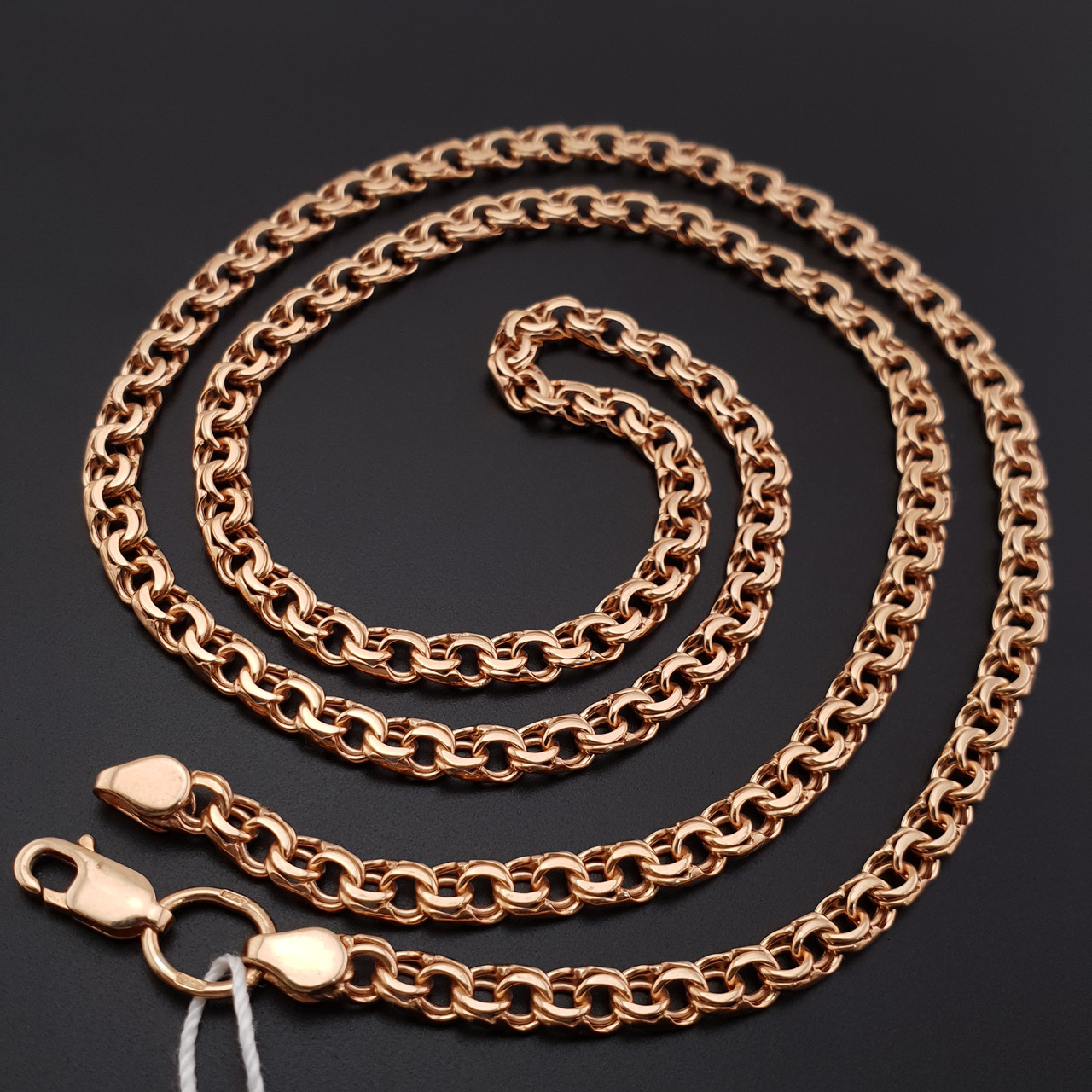 Позолочена срібна цепочка бісмарк плоский. Позолота 585 ланцюжок срібло 925. Ширина 4 мм / 60 см, фото 1