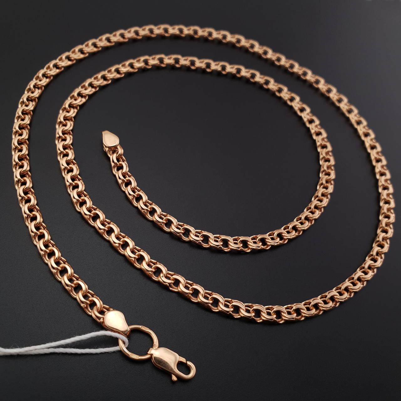 Позолочена срібна цепочка чоловіча бісмарк плоский. Позолота 585 ланцюжок срібло 925. Ширина 4 мм / 70 см, фото 1