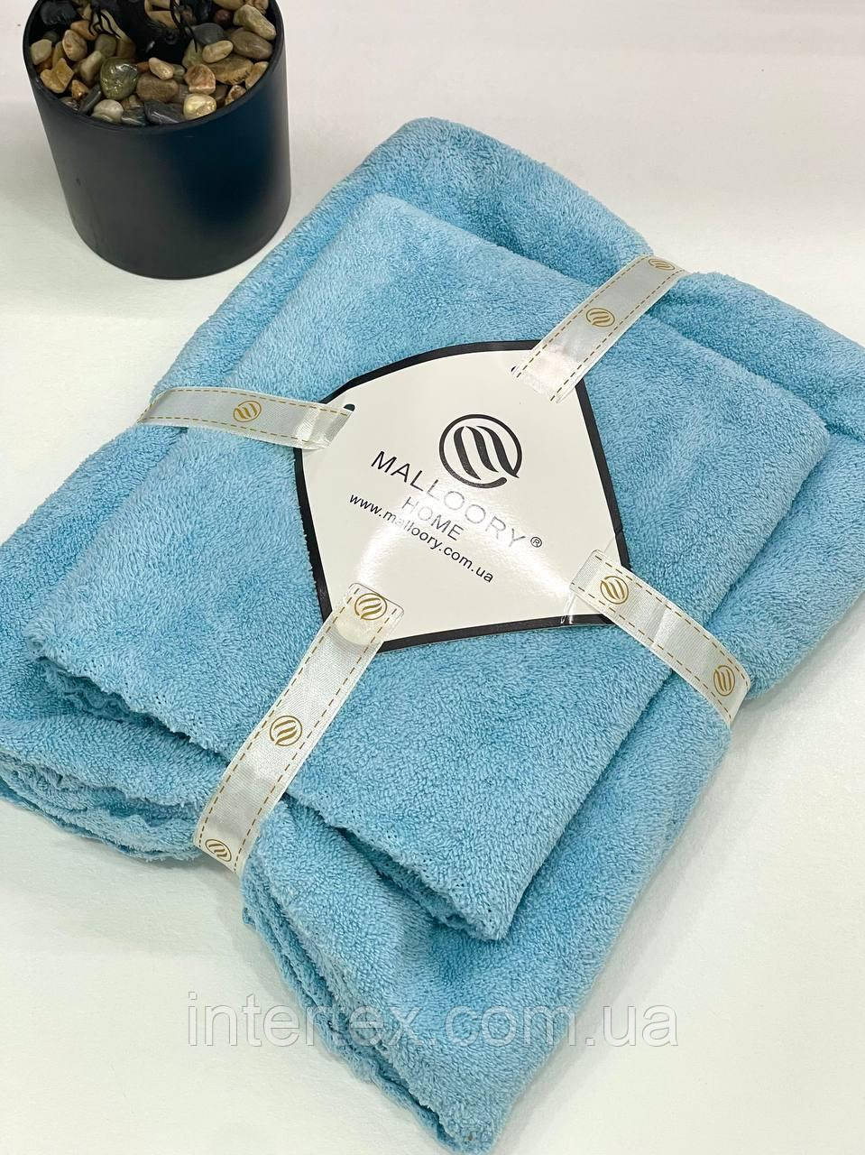 Комплект рушників однотонний баня+лице (мікрофібра) блакитний, фото 1