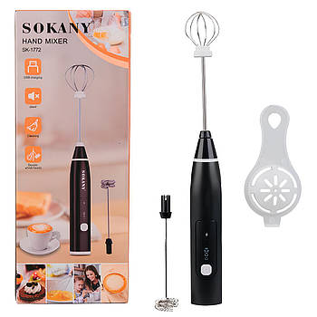 Капучинатор ручний з 2 насадками для збивання, від USB, SK-1772 / Спінювач молока / Збивачка для молока