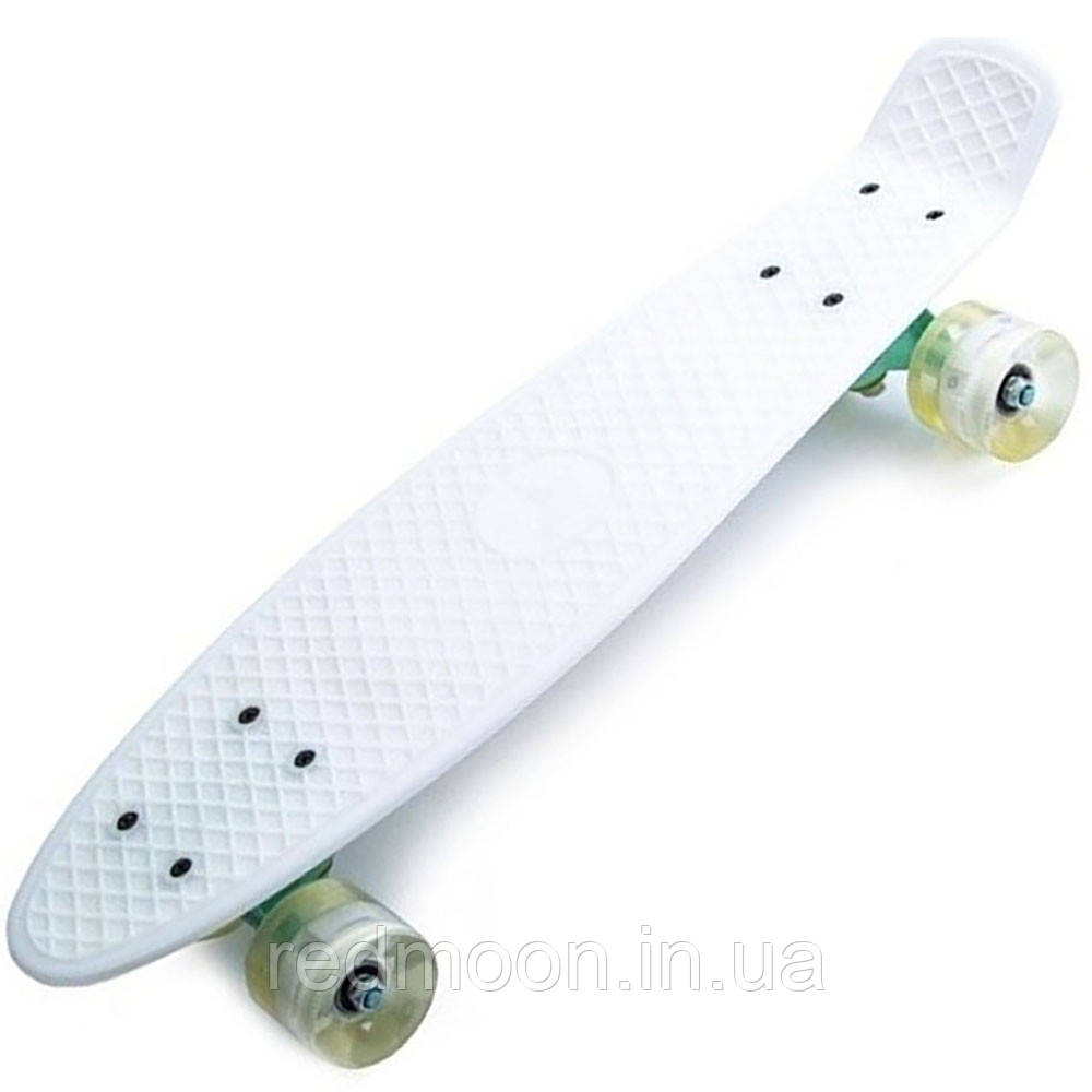 Пенні борд з колесами з світящими колесами, до 80кг, 55х15см, Білий / Скейтборд / Дитячий круїзер скейт / Пенніборд, фото 1