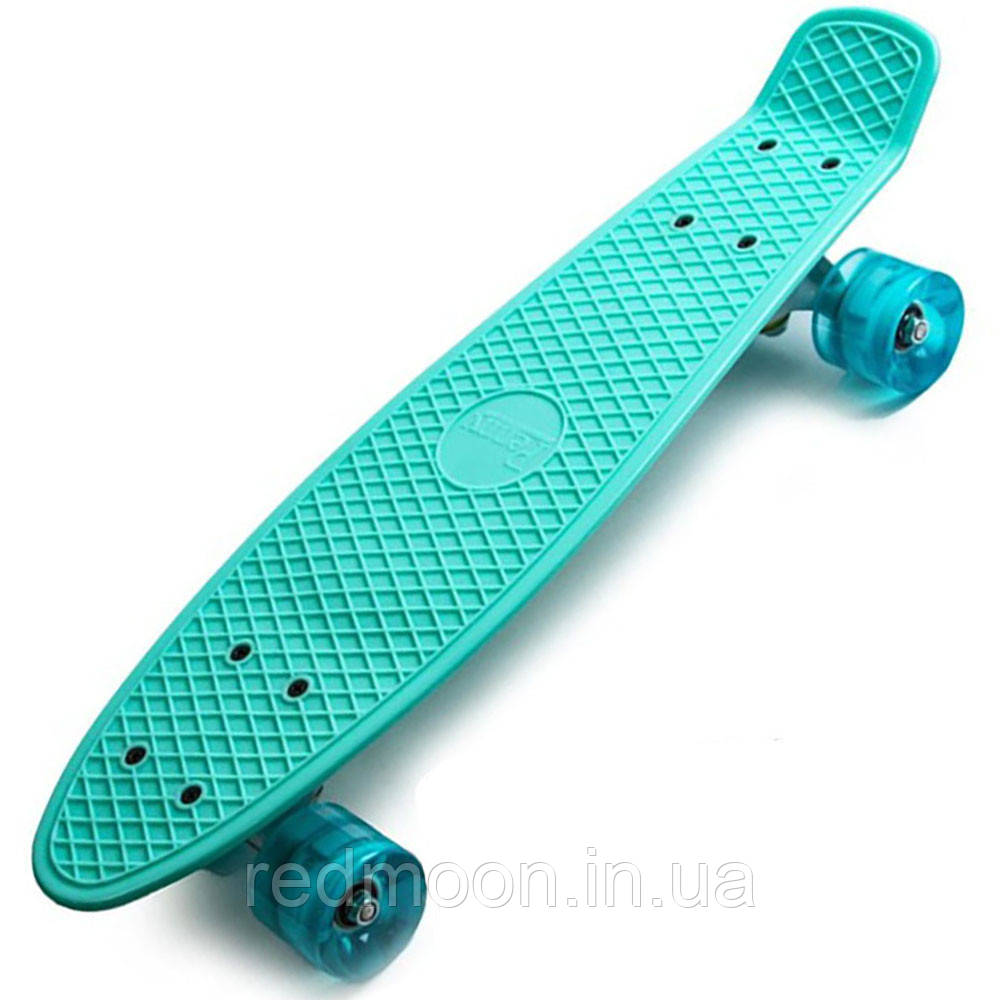 Пенні борд з колесами з світящими колесами, до 80кг, 55х15см, Бірюзовий / Скейтборд / Дитячий круїзер скейт / Пенніборд, фото 1