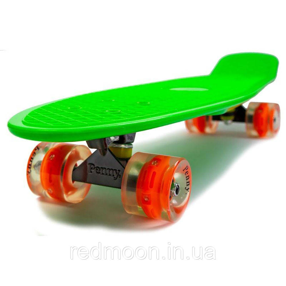 Пенні борд з колесами з світящими колесами, до 80кг, 55х15см, Зелений / Скейтборд / Дитячий круїзер скейт / Пенніборд, фото 1