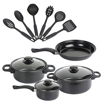 Набір каструль (16/18/22 см) + Набір кухонного приладдя, 13шт, Dessini OR-2103 / Набір посуду