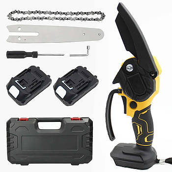 Акумуляторна пила ланцюгова 6" в кейсі + 2 акумулятори / Міні пила для саду / Ручна електропила