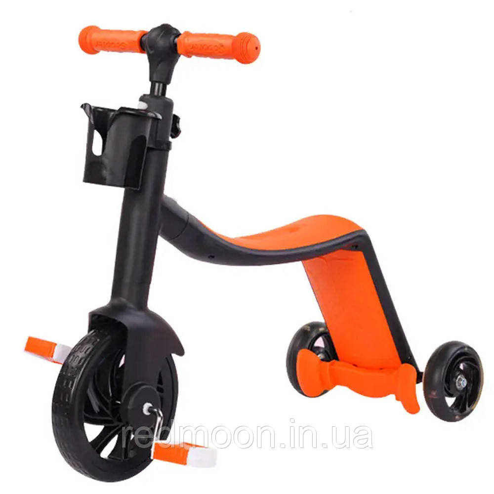 Дитячий самокат Беговел велосипед Scooter 3 в 1, Помаранчевий / Триколісний велосипед, фото 1