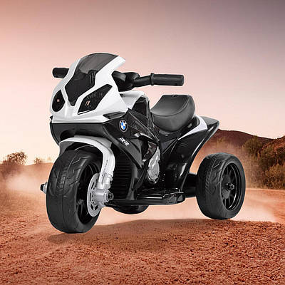 Дитячий електромотоцикл чорно-білий Трицикл Мотоцикл Bambi на акумуляторі Байк для дітей з шкіряним сидінням