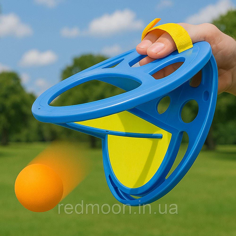 Повітряний теніс 1 ракетка, 2 м'ячі, Синій Розвиваюча гра Злови м'яч / Дитяча гра кидай лови м'яч, фото 1