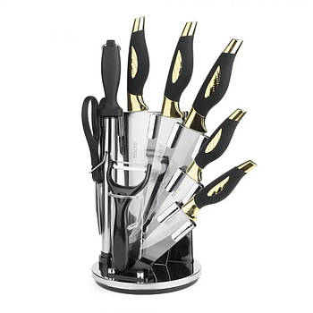 Набір кухонних ножів на підставці, 9 предметів / Набір приладів для кухні / Набір ножів / Ножі для кухні