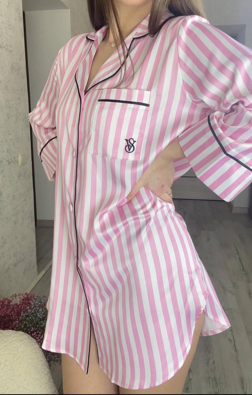 Сатинова жіноча сорочка Вікторія Сікрет рожева