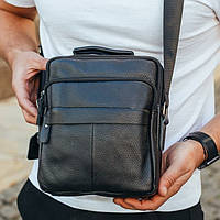 Сумка чоловіча через плече з натуральної шкіри чорна Bexhill DF-53367