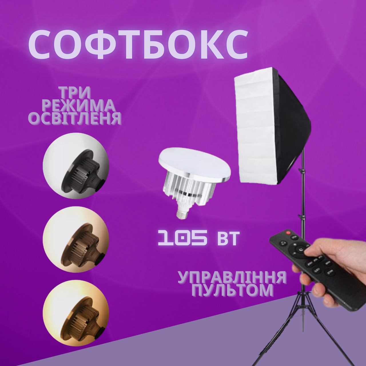 Набір постійного світла софтбокс з штативом і LED-лампа 105 вт із пультом