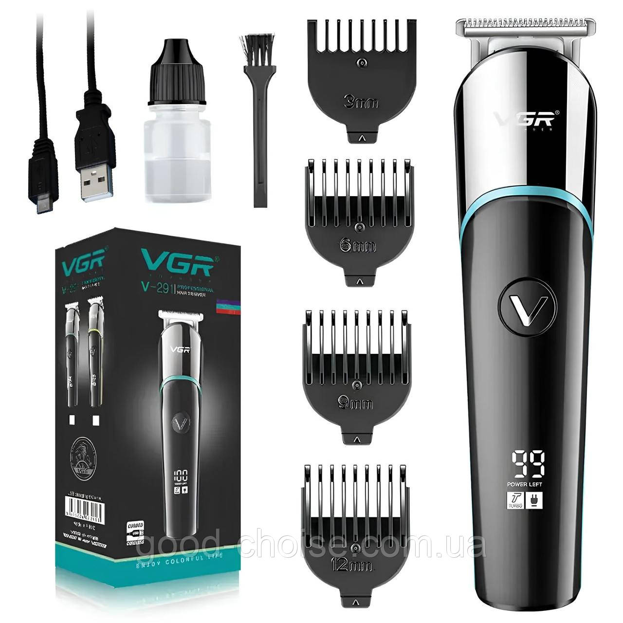 Акумуляторна машинка для стрижки з дисплеєм, 4 насадки, VGR V-291 / Тример для бороди, фото 1