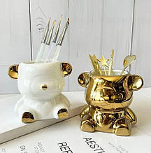 Керамічна підставка (органайзер) - склянка "Ведмедик" для пензлів та пилок