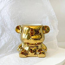 Керамічна підставка (органайзер) - склянка "Ведмедик" для пензлів та пилок Золото