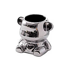 Керамічна підставка (органайзер) - склянка "Ведмедик" для кистей та пилок Срібло