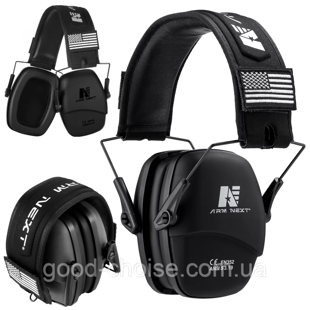 Тактичні навушники для стрільби з шумозаглушенням, Arm Next, Чорні / Навушники ЗСУ, фото 1