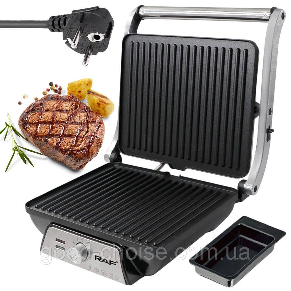 Контактний електрогриль з лотком для жиру 2000Вт, 5 режимів, R2683 / Міні гриль / Електричний гриль для дому, фото 1